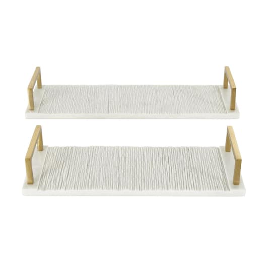 White with Gold Handles Marble Textured Tray Set